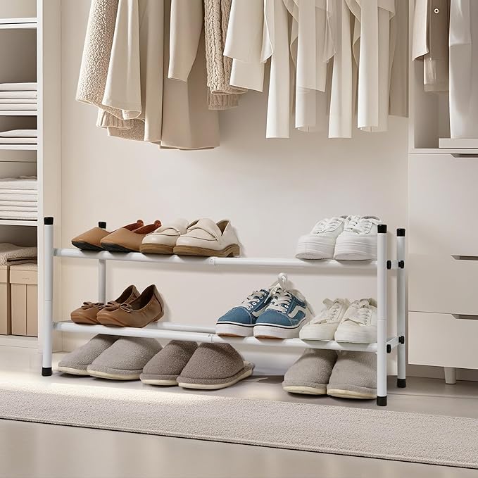 STORAGE MANIAC Expandable Shoe Rack, 4 Pairs Stackable Small Shoe Rack, Metal Adjustable Shoes Organizer for Closet, Entryway
