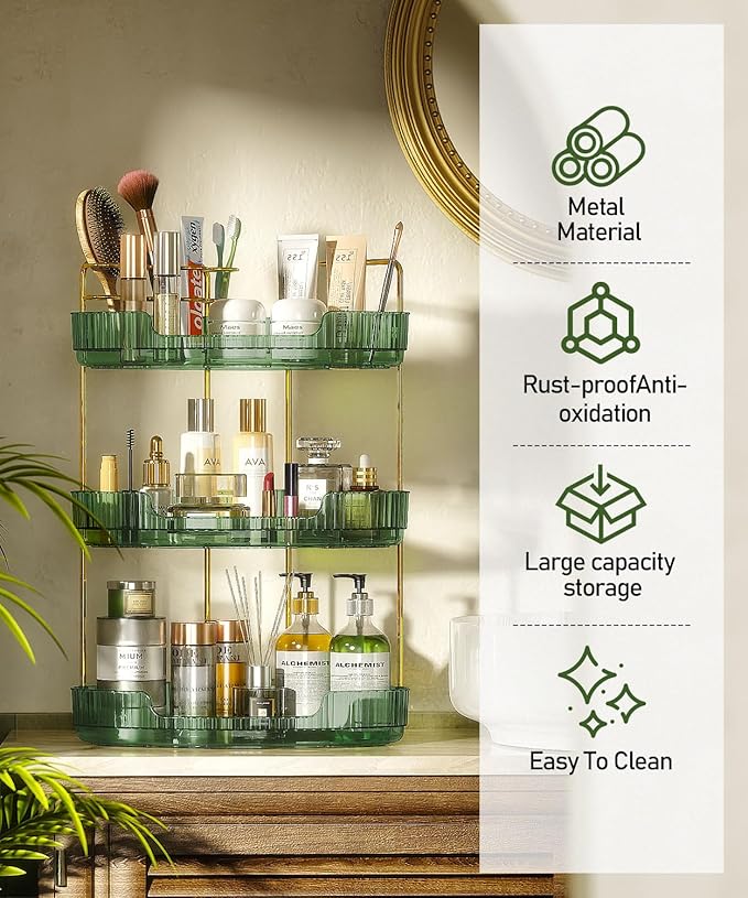 EUHOME 3-Tier Corner Bathroom Counter Organizer Makeup Cosmetic Storage, Tool-Free Installation Acrylic Vanity Shelf, Skin Ca