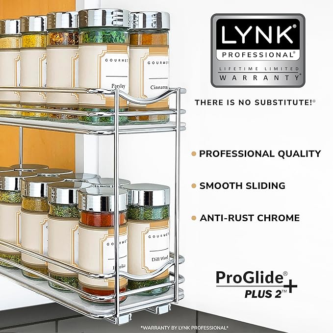 LYNK PROFESSIONAL® Pull Out Spice Organization for Cabinets - 4-3/8 inch Wide – Spice Rack for Inside Cabinets, Slide Out Spi