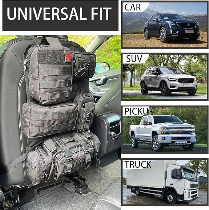 6 Pack Tactical Molle Automotive Seat Back Organizer Tactical Vehicle Panel Organizer with 5 Detachable Molle Pouch for Car Truck Ford Jeep Vehicle,US Flag Patch For Man (5 Pouches)