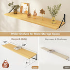 Deep Floating Shelves Wall Mounted, 48"x12" Oak Wall Shelves with Brackets Set of 2 for Bedroom, Living Room, Bathroom, Kitch