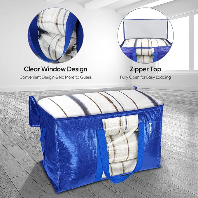 BALEINE 4-Pack Oversized Moving Bags with Reinforced Handles, Heavy-Duty Storage Tote Moving Supplies for Packaging, Camping 