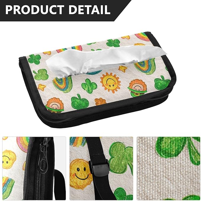 Car Tissue Holder Car Visor Organizer Tissue Box Holder for Car Sun Visor Organizer with Car Vehicle Accessories Essentials Interior for Women Men Light Leprechaun Clovers St.Patrick Rainbows