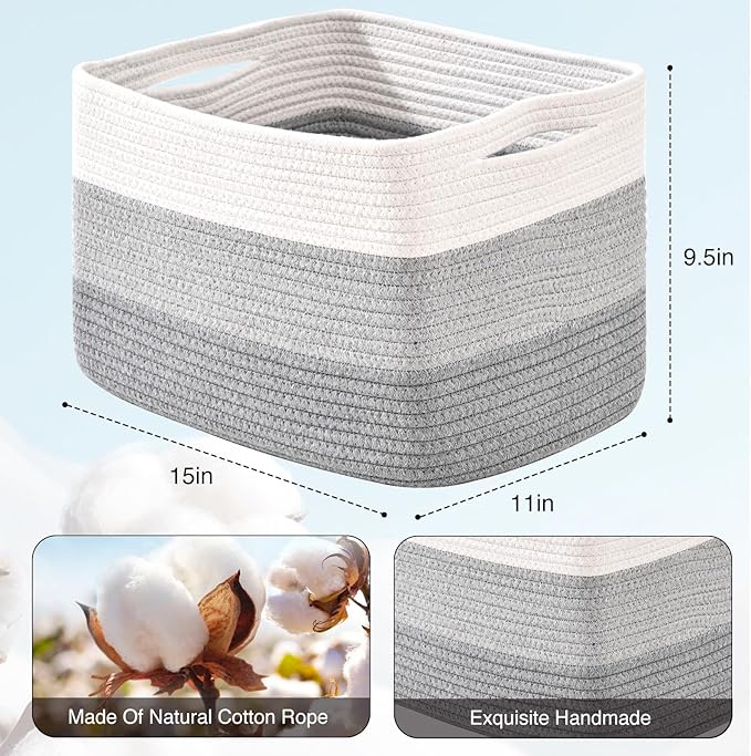 ICERZCZ Storage Baskets for Organizing Shelves, Woven Cotton Rope Baskets for Storage Books Towels Toys, Organizing Baskets, 