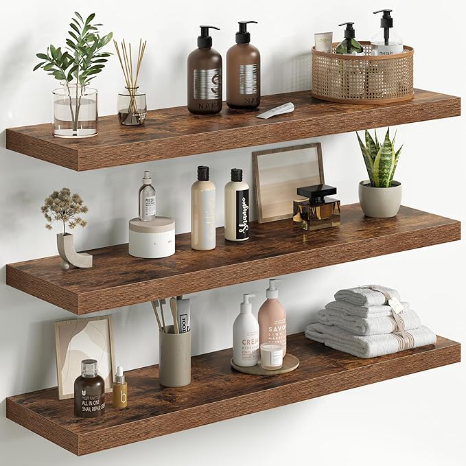 Fun Memories Floating Shelves for Wall 36 Inch Set of 3, Farmhouse Floating Shelves with Invisible Heavy Duty Bracket, 10 Inc
