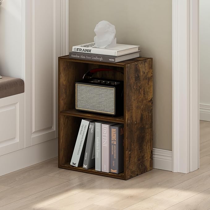 Furinno LUDER Book Shelf, 2-Tier Modern Bookshelf, Open Shelves Bookcase, 9" x 16" x 21", for Living Room, Bedroom, Home Offi
