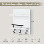 Key Holder Wall Mount, Mail Shelf Decor with 3 Key Hooks, Versatile Wood Wall Organizer for Entryway Hallway (8.2” x 10.6”x 3