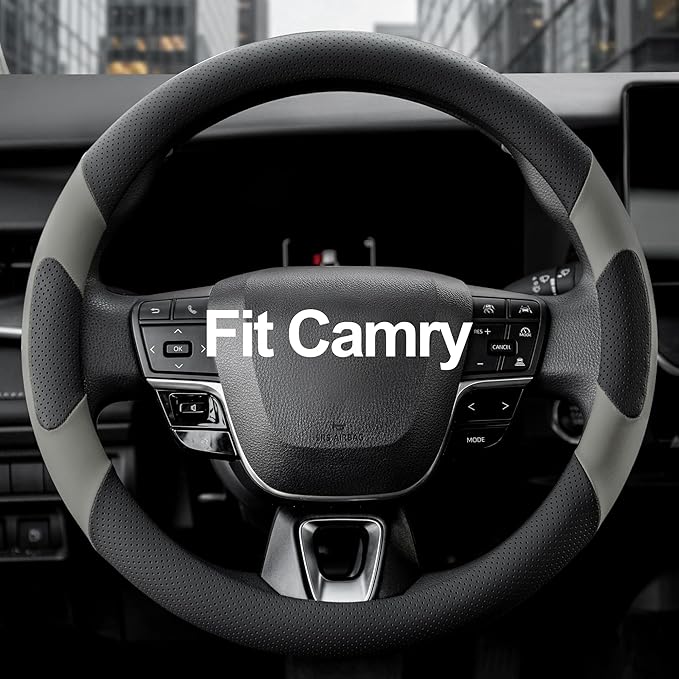 West Llama Customized Auto Car Steering Wheel Cover for Toyota Camry Rav4 Corolla Highlander (Black+Gray)