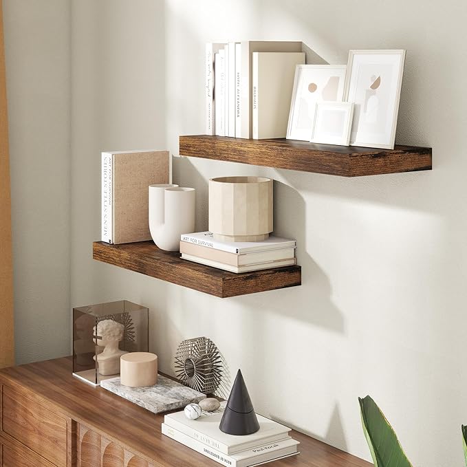 24 Inch Floating Shelves for Wall, 8 Inch Deep Floating Shelf for Storage & Display, Wall Mounted Shelf with Invisible Bracke