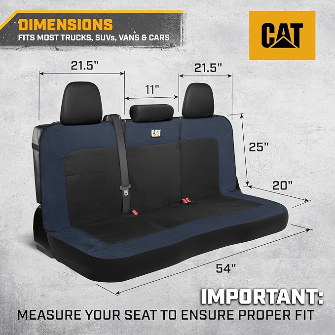 Cat MeshFlex Blue & Black Rear Seat Cover for Car – Durable Canvas & Mesh Design 60/40 Split Bench Protector for Cars, Trucks