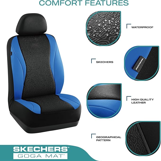 Skechers Car Seat Covers,Leather Seat Covers with GOGA Mat Technology,Waterproof Car Seat Covers Full Sets,Airbag Compatible,