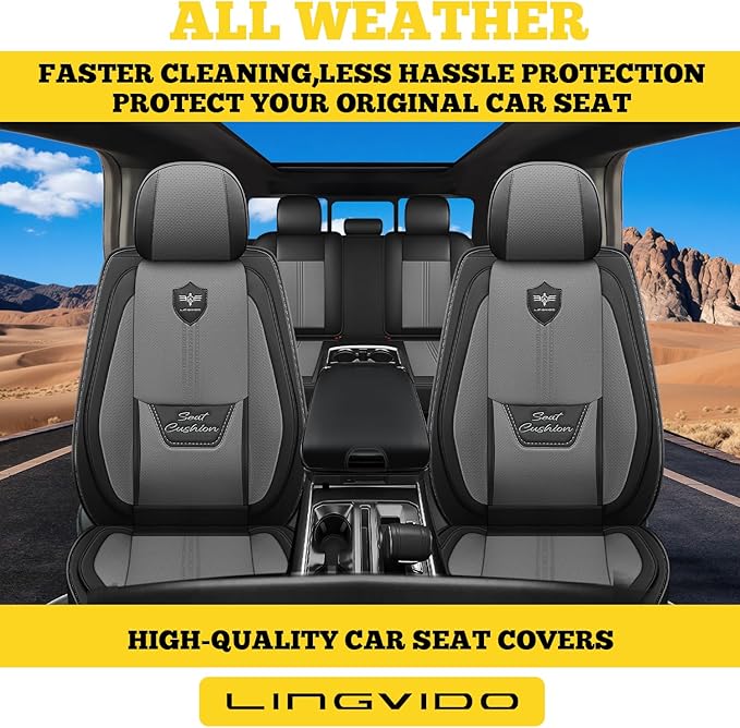 LINGVIDO Car Seat Covers for Front Seats (2 Seats) - Premium Perforated Nappa Leather,Waterproof Shield, Omni-Adapt Fit for S