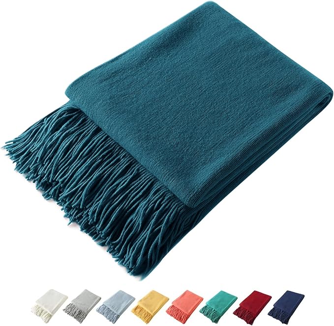 Homiest Decorative Knitted Throw with Fringe, Lightweight Acrylic Knit Blanket, Soft & Cozy Tassel Blanket for Couch, Sofa, B