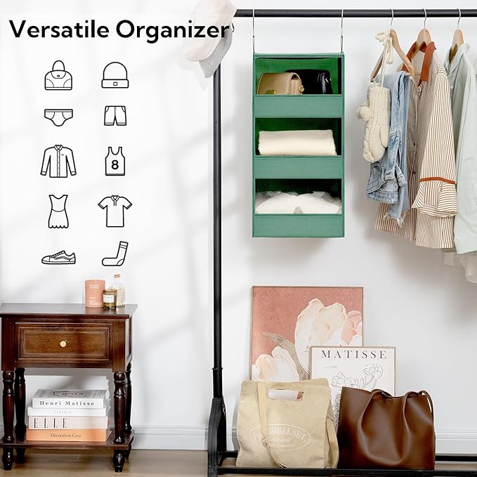 GRANNY SAYS 3-Shelf Closet Organizers and Storage, Foldable Hanging Closet Organizer, Hanging Closet Shelves with 2 Metal Hoo