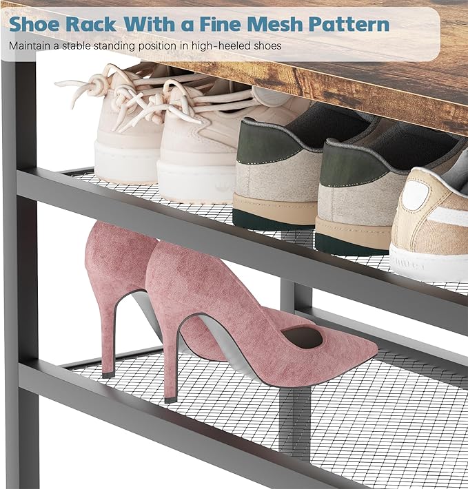 Shoe Rack,Freestanding Hidden Shoe Storage Organizer for Entryway, Shoe Bench Shelves for High Boot with Seat Cushion,Wood Sh