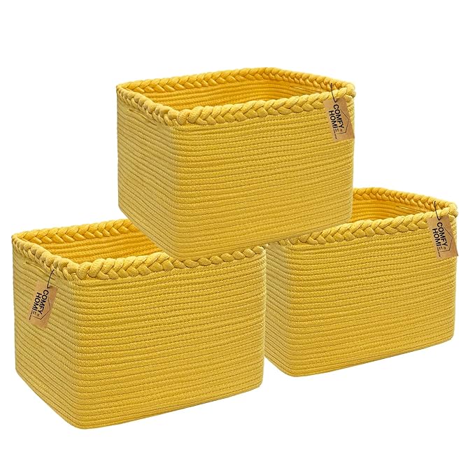 COMFY-HOMI 3Pack Small Woven Cotton Rope Basket for Organizing, Gift Baskets for Handles, Empty Gift Baskets, Medium Rope Bas