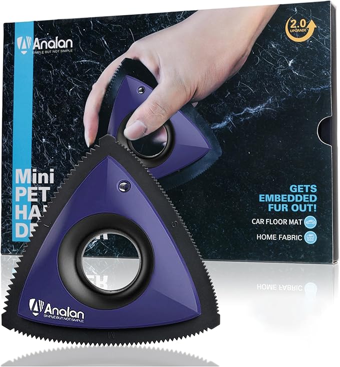 Analan Mini Pet Hair Remover, Triangle Design for Car Interior, Auto Detailing, Carpet, Couch, Furniture, Multi-Color (Sapphi
