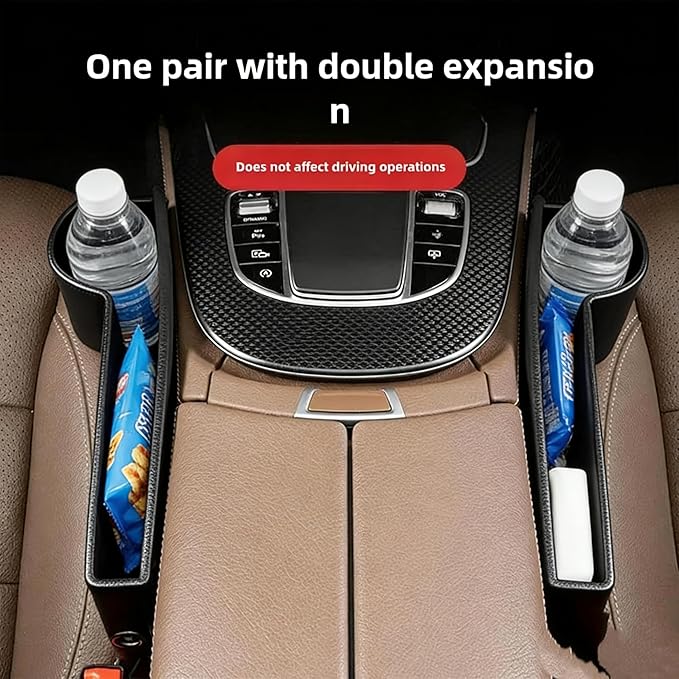 2-Pack car seat Gap Filler Organizer with Cup Holder,Car Leather Cup Holder Gap Organizer,Built-in Beverage Holder (12in x7.9in), for Keys/Phone/Sunglasses, Car Seat Organizer (Brown)