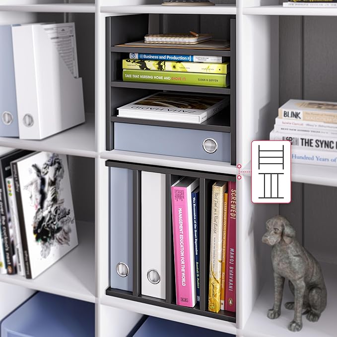 Ballucci 4-Tier Paper Sorter and File Organizer for Desk, Wood Mail Sorter, Fits into IKEA Kalax and ClosetMaid Cube Storage 