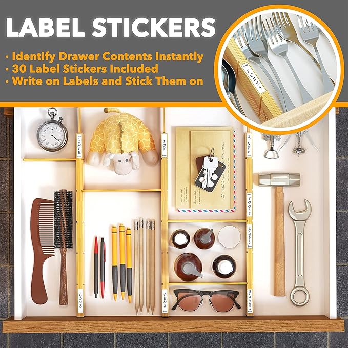 SpaceAid Bag Storage Organizer for Kitchen Drawer, (1 Box 4 Slots) Bamboo Drawer Dividers 6 Dividers with 12 Inserts (17-22 i