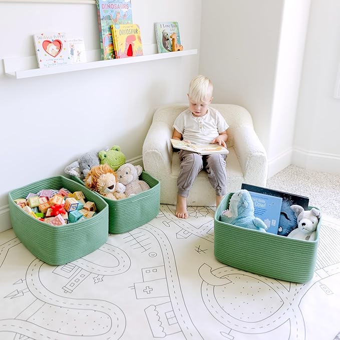 NaturalCozy Storage Baskets 16.8”x13”x7.6” Cotton Rope Woven Baskets for Organizing 3-Pack | Toy Storage Bins | Basket for Sh