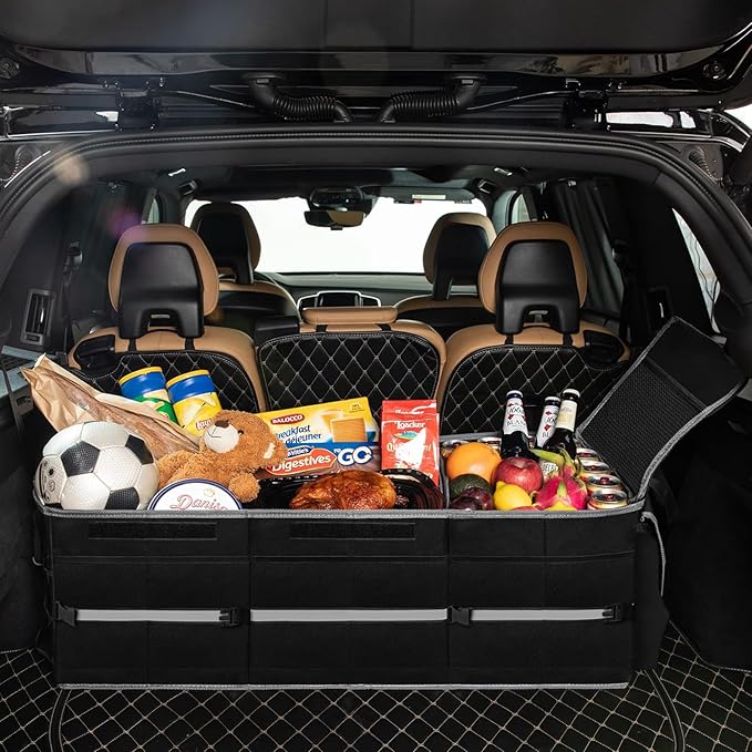 Collapsible Trunk Organizer for Car with Insulated Leak proof Cooler Bag, 3 Compartments SUV Cargo Organizer Removable