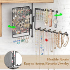 SOLIMINTR Hanging Jewelry Organizer Wall Mount with Rustic Wood Shelf, Ring Display Box, Ear Studs Earring Holder, Rotating N