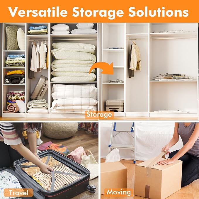 GONGSHI Vacuum Storage Bags, Space Saver Bags for Clothing,Blankets,Comforters, Pillows, Clothes,Travel,12 Combo