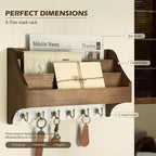 Rebee Vision Pine Wood Key Holder Wall Mount - Farmhouse 3-Tire Mail Holder with 6 Key Hooks for Home Decor- Multifunctional 
