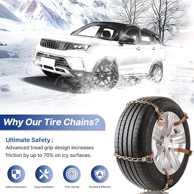 Car Tire Chains 205-305mm, Universal Emergency Anti-Skid Snow Strap Tires Chains for Trucks/Minivan/Pickup/SUV/ATV/UTV, Adjus