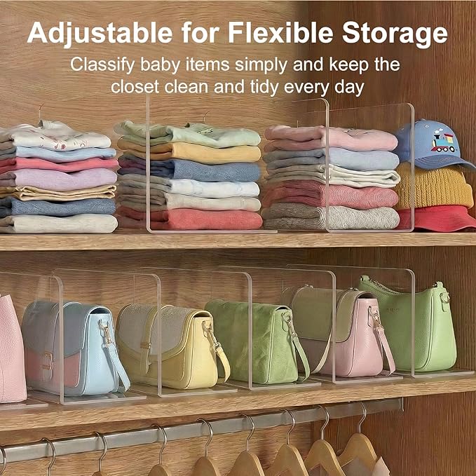 SortNStore Shelf Dividers for Closet Organization: 6" Tall x 10" Deep, Deeper Adhesive Separators Features Acrylic Material a