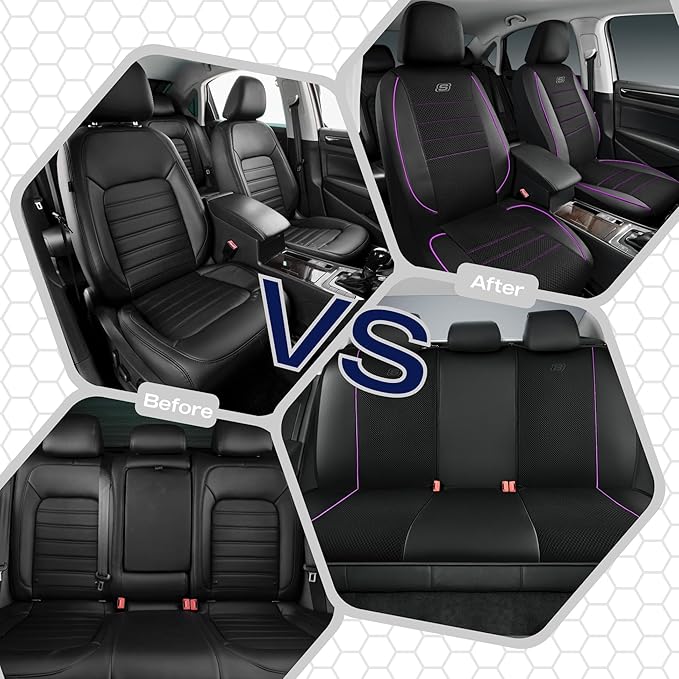 Skechers Air-Cooled Memory Foam Seat Covers,Mesh Thick Car Seat Covers,Piping Leather Car Seat Cover,Airbag Compatible,Automo