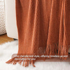 BATTILO HOME Rust Orange Throw Blanket for Couch, Soft Chenille Knit Throws with Tassels for Home Decor, Fall Caramel Throws 