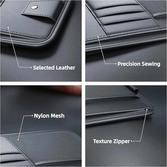 Car Sun Visor Organizer, Universal Fit for Most Cars & SUVs, Nappa Leather Visor Pocket Holder with 6 Pockets for Sunglasses, Phone, Cards, Easy Installation No Tools