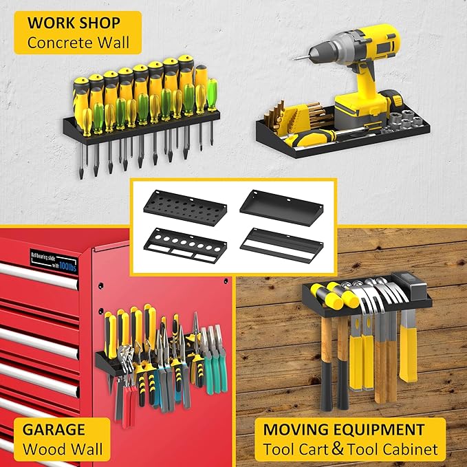 UNITEDPOWER Wall Mount Hand Tool Storage Set, Screwdriver Organizer, Pliers Holder, Hammer Rack, Metal Hardware Tray for Gara