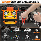 Jump Starter with Air Compressor 150PSI, Upgraded 2200A Peak 6 in 1 Portable Car Battery Booster, 12V Jump Box with 400W