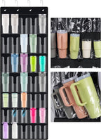 NiHome 35-Pocket Large Capacity Door Cup Organizer for Stanley Tumblers 30oz, 40oz, Door Hanging Water Bottle Storage with Do