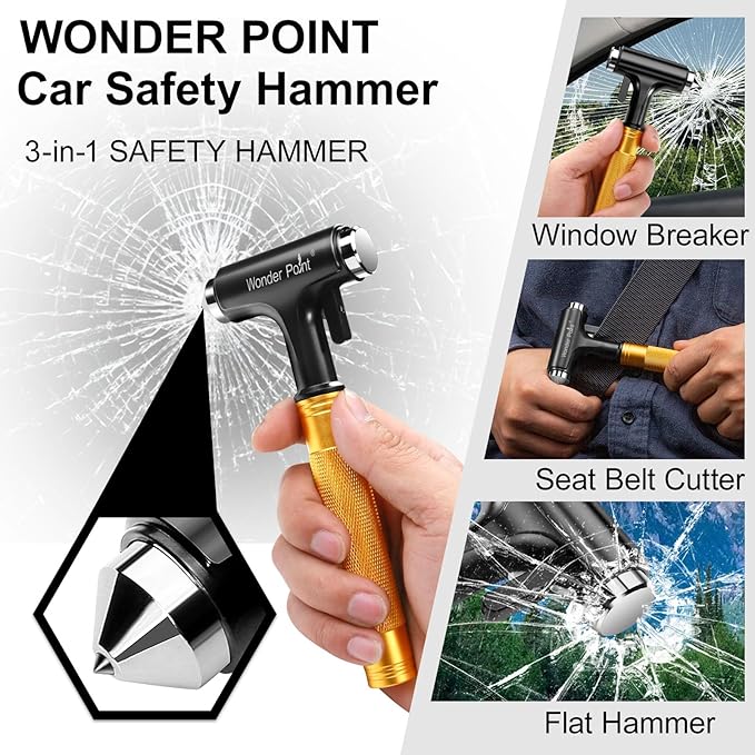 Premium Car Glass Breaker with Seat Belt Cutter - Automotive Safety Hammer - Emergecy Escape Tool, Car Autoaccessory Metal Wi