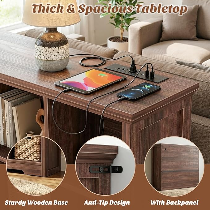 Aheaplus Wooden 12-Cube Storage Organizer with Charging Ports, Modern Cube Bookcase with Base, 4-Tier Floor Standing Open Cub