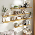 32 Inch Floating Shelves for Wall Set of 2, 8"D Wood Grain Bathroom Shelves with Invisible Brackets, Easy Install Engineered 