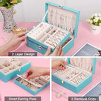 Voova Jewelry Box Organizer for Women Girls, 2 Layer Large Men Jewelry Storage Case, PU Leather Display Jewellery Holder with