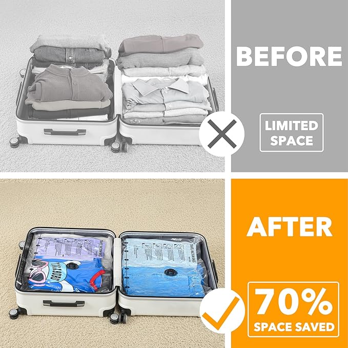 SpaceAid Travel Vacuum Bags for Luggage with Electric Pump, 24 Pack Vacuum Seal Bags for Clothing Travel, Space Saver Compres