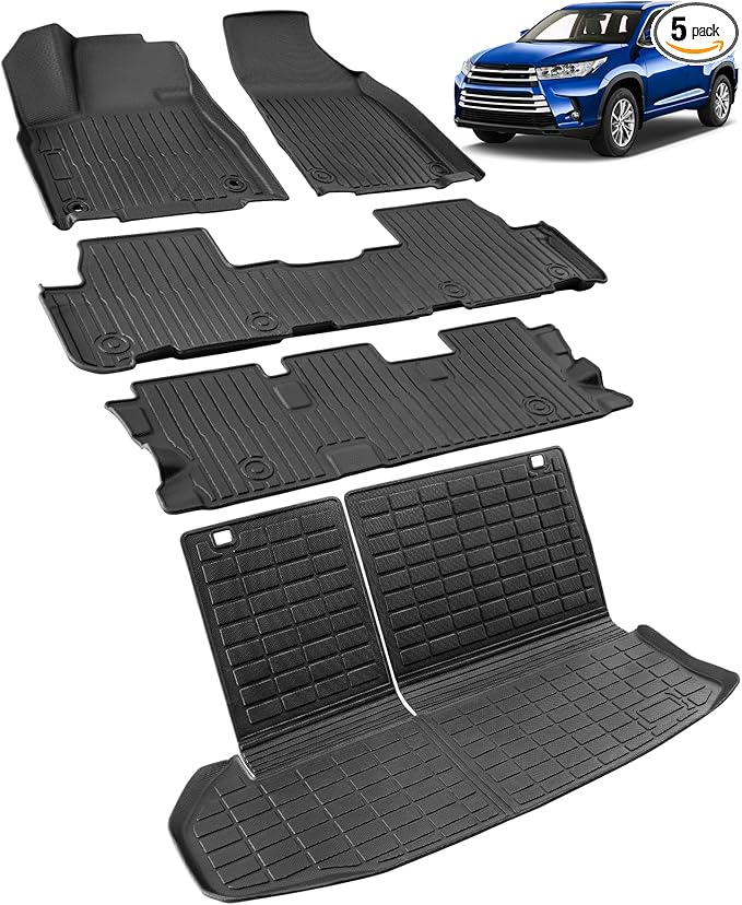 All-Weather Floor Mats & Cargo Liner for Toyota Highlander 2014-2019 | Only for 7-Seat(Captain's Chairs) & Gas | Fit Floor Mats & Cargo Cover with Backrest Covers for LE Plus XLE SE Limited Platinum