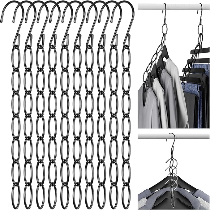 NiHome Clothing Chain Hangers 10-Pack for Home, Office & Travel, Metal Closet Organizer Space Saving Hangers with Safety Cap 
