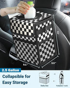 Capolo Car Trash Can with Lid, Leakproof Car Trash Bag Hanging Waterproof Automotive Garbage Can with Storage Pockets Mini Vehicle Trash Bin for Back/Front Seat(Black Checkerboard,2.5 Gallon)