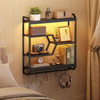 HOOBRO Gaming Floating Shelf with LED Lights, 27.5" LED Wall Mounted Shelf with Hanging Rod & 4 S-Hooks, 4-Tier Hanging Displ