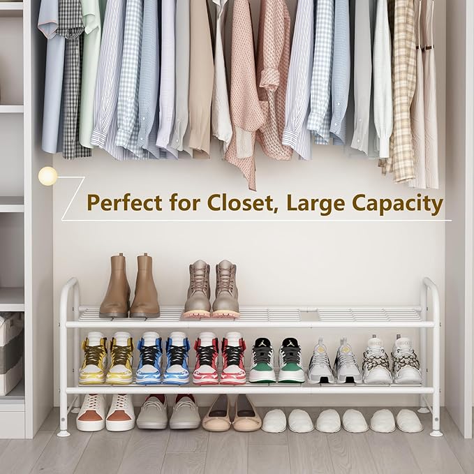 LINZINAR Shoe Rack Long 2 Tier Shoe Storage Organizer Metal Wide Shoe Shelf for Closet Entryway Bedroom 18 Paris Large Capaci