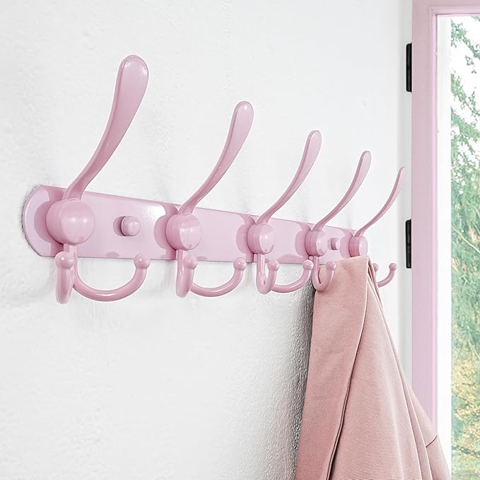 Dseap Coat Rack Wall Mounted - 5 Tri Hooks, Heavy Duty, Stainless Steel, Metal Coat Hook Rail for Coat Hat Towel Purse Robes 