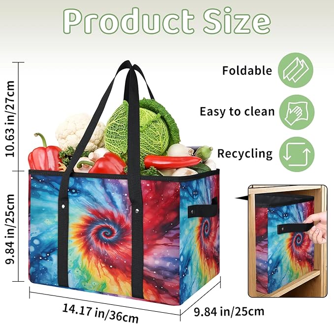 Reusable Grocery Bags Heavy Duty Shopping Bags Foldable Large Tote Bags with Long Handles & Hard Bottom
