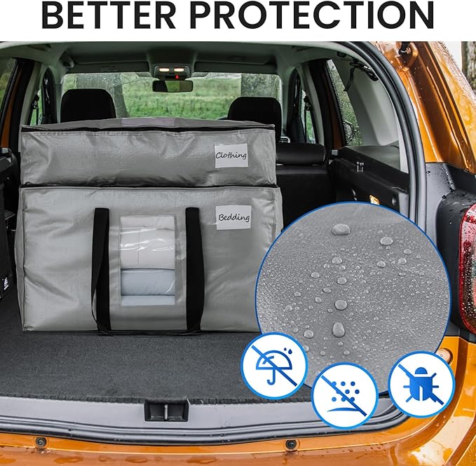 TAILI 2 Tier Extra Large Moving Bags, 4 Pack Silver Heavy Duty Totes for Storage with Visible Window, Wrap Around Handles, St